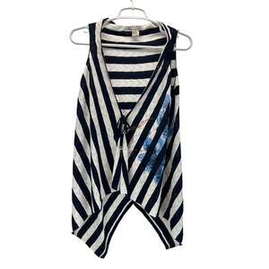 Alberto Makali Blue White Striped Waterfall Hem Sleeveless Cardigan Vest L
